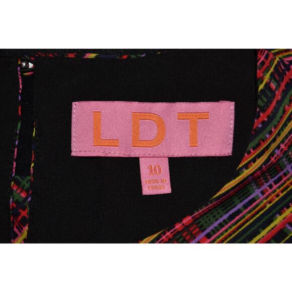 LDT NEW $199 Ivonne Plaid 3/4 Puff Sleeve Mini‎ Dress Black Multi Size 10 - Picture 6 of 6